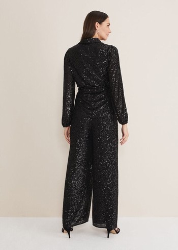 Phase Eight Florentine Sequin Trousers Black USA | 0538641-BN